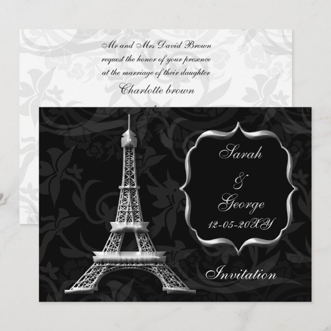 invitación a la boda de la torre del eiffel platea (Anverso / Reverso)