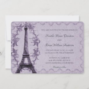 Invitación a la boda de la Torre Eiffel Púrpura