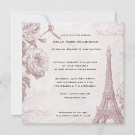 Invitación a la boda de la Torre Eiffel Rosa Vinta