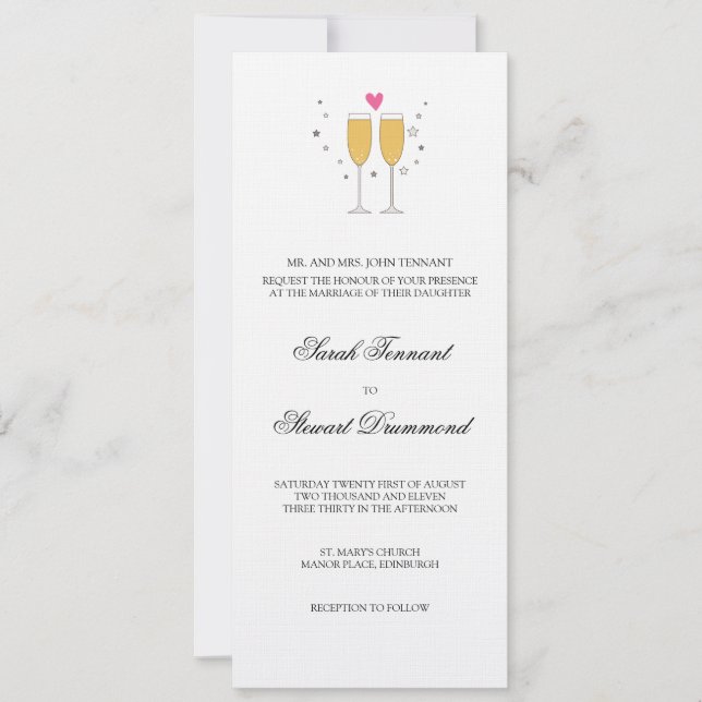 Invitación a la boda de la tostada de champaña - d (Anverso)