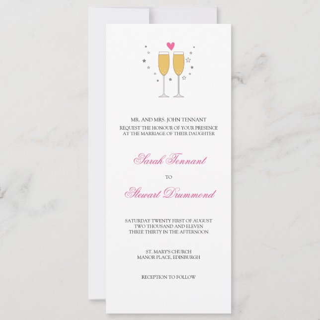 Invitación a la boda de la tostada de champaña - d (Anverso)