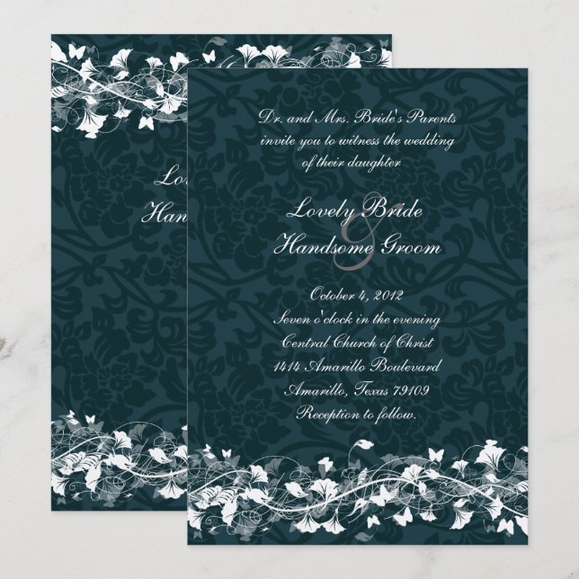 Invitación a la boda de la tripulación con flores  (Anverso / Reverso)