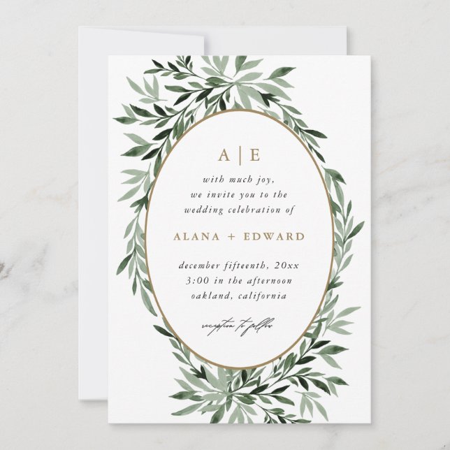 Invitación a la boda de la vegetación simple (Anverso)