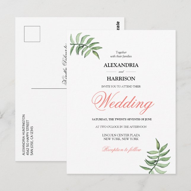 Invitación a la boda de la vegetación tropical mod (Anverso / Reverso)