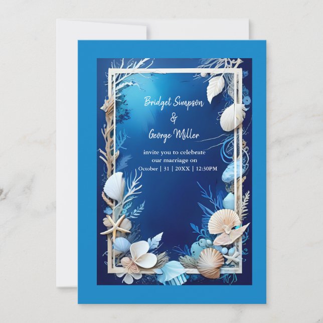 invitación a la boda de la vibra costera azul (Anverso)