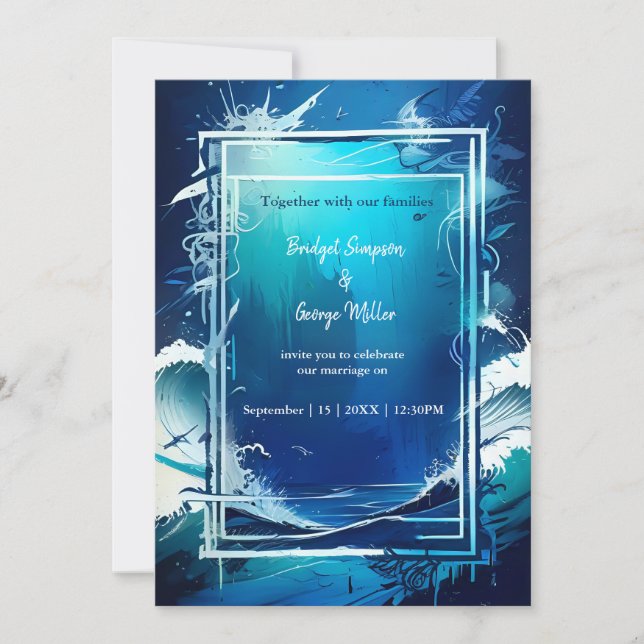 invitación a la boda de la vibra costera azul (Anverso)