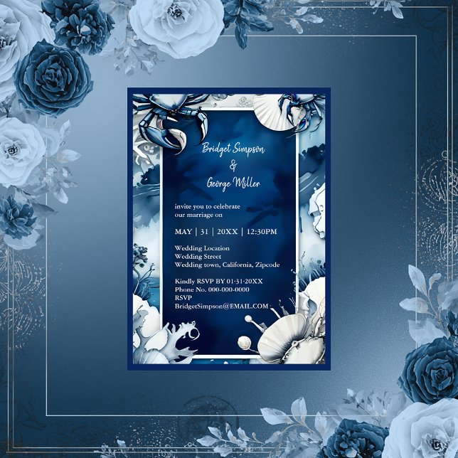 invitación a la boda de la vibra costera azul y bl (Subido por el creador)