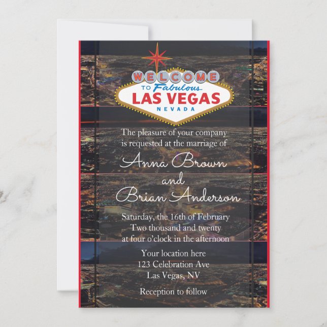Invitación a la boda de la vista aérea de Las Vega (Anverso)