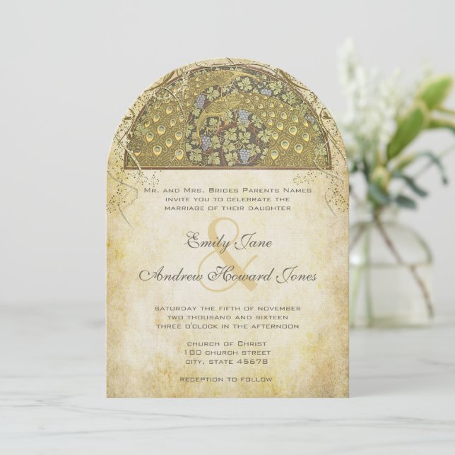 Invitación a la boda de las aves del pavo real de  (Anverso de pie)