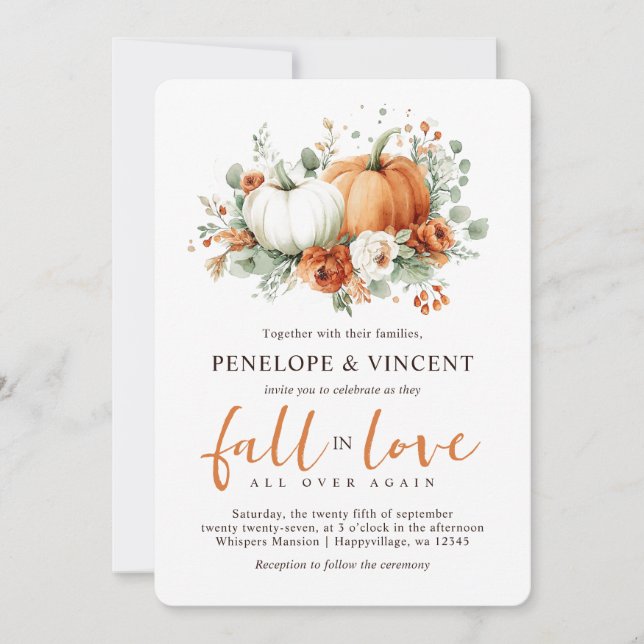Invitación a la boda de las calabazas de otoño en  (Anverso)