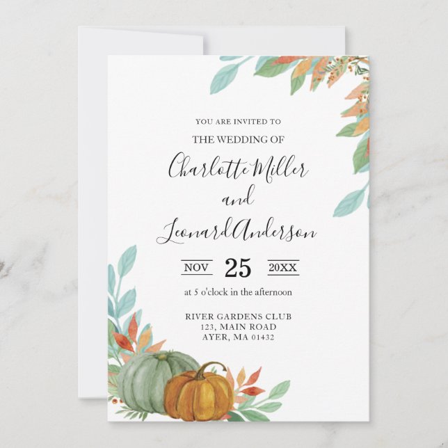 Invitación a la boda de las calabazas del otoño (Anverso)