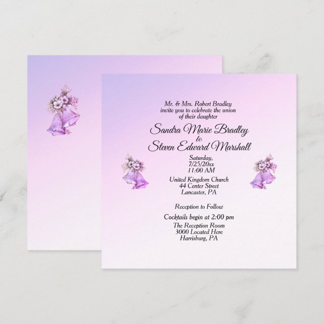 Invitación a la boda de las campanas de lavanda (Anverso / Reverso)