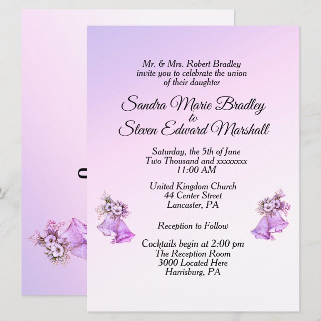 Invitación a la boda de las campanas de lavanda (Anverso / Reverso)