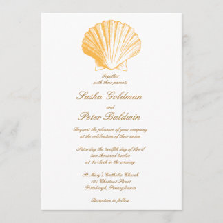 Invitación a la boda de las conchas de arena dorad