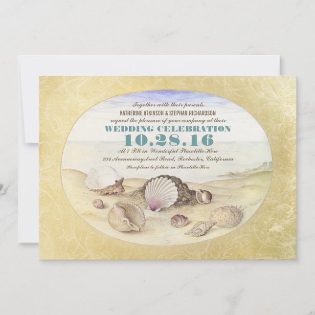 Invitación a la boda de las conchas de playa antig (Anverso)