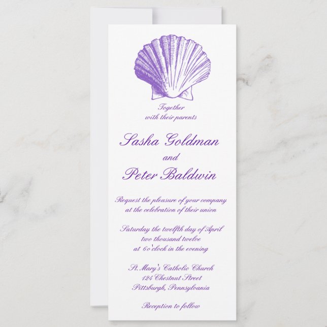 Invitación a la boda de las conchas marinas violet (Anverso)