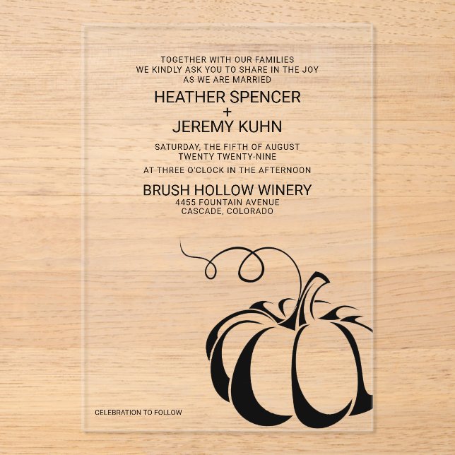 Invitación a la boda de las especias de calabaza (Anverso)