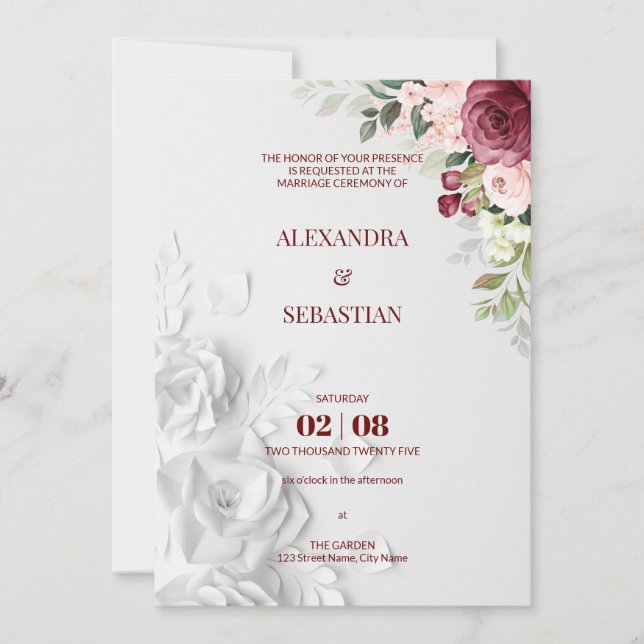 Invitación a la boda de las flores acuarelas (Anverso)