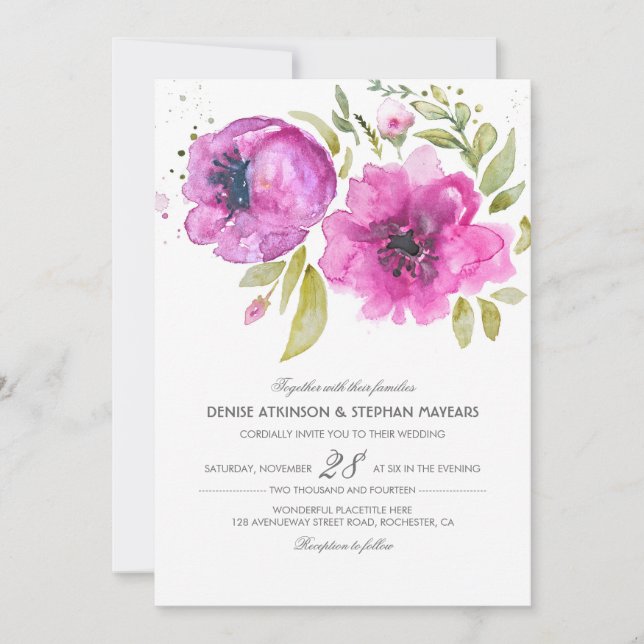 Invitación a la boda de las flores acuarelas (Anverso)