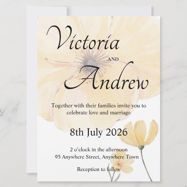 Invitación a la boda de las flores amarillas (Anverso)