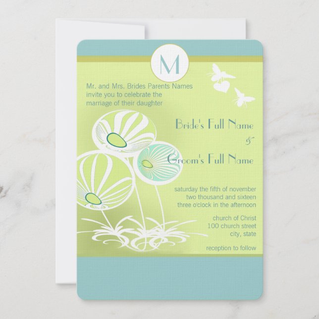 Invitación a la boda de las flores azules de Aqua  (Anverso)