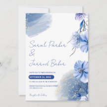 Invitación a la boda de las flores azules de color