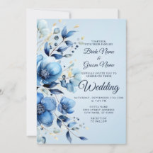Invitación a la boda de las flores azules de color