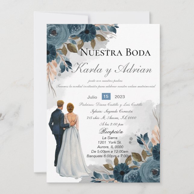 Invitación a la boda de las flores azules de la ma (Anverso)