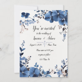 Invitación a la boda de las flores azules reales