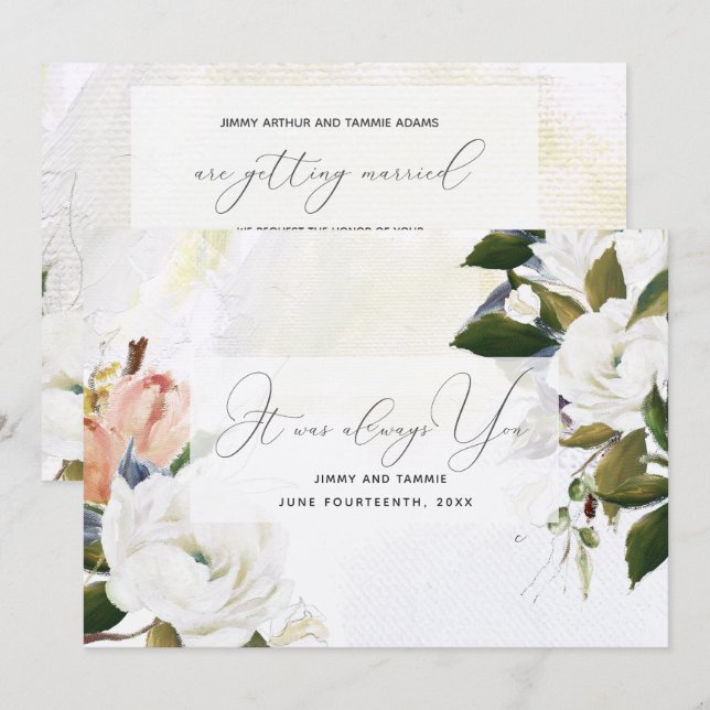 Invitación a la boda de las flores de aceite pinta (Anverso / Reverso)