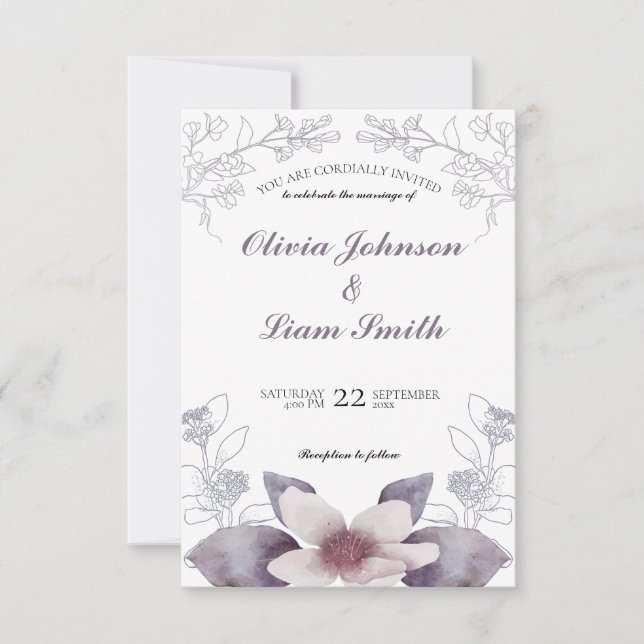 Invitación a la boda de las flores de acuarela clá (Anverso)
