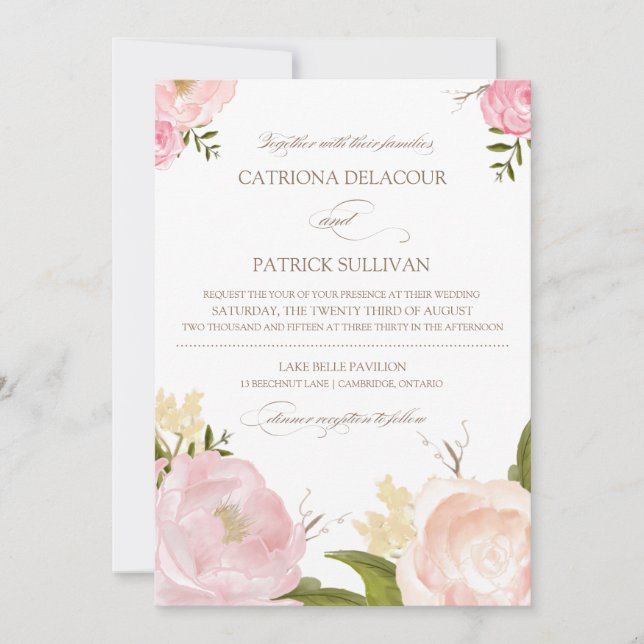 Invitación a la boda de las flores de acuarela rom (Anverso)