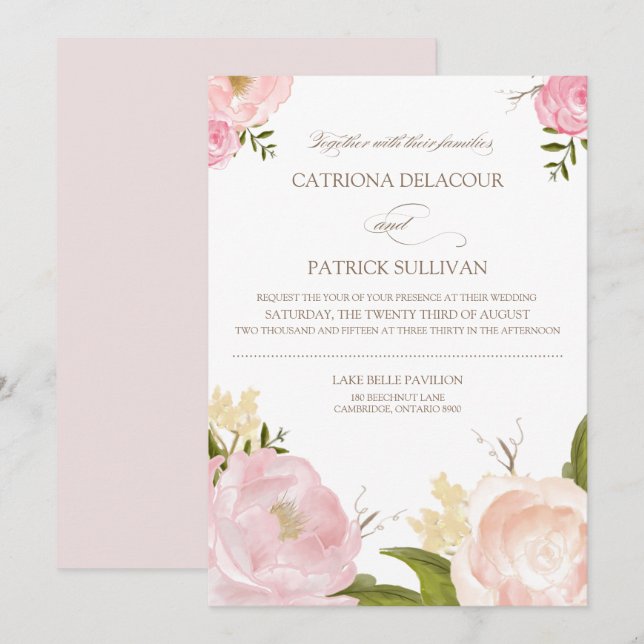 Invitación a la boda de las flores de acuarela rom (Anverso / Reverso)