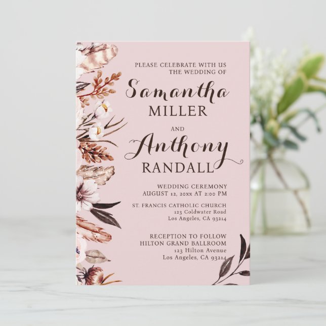 Invitación a la boda de las flores de acuarela sil (Anverso de pie)