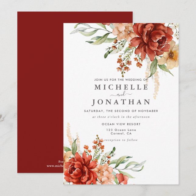 Invitación a la boda de las flores de boho rustico (Anverso / Reverso)