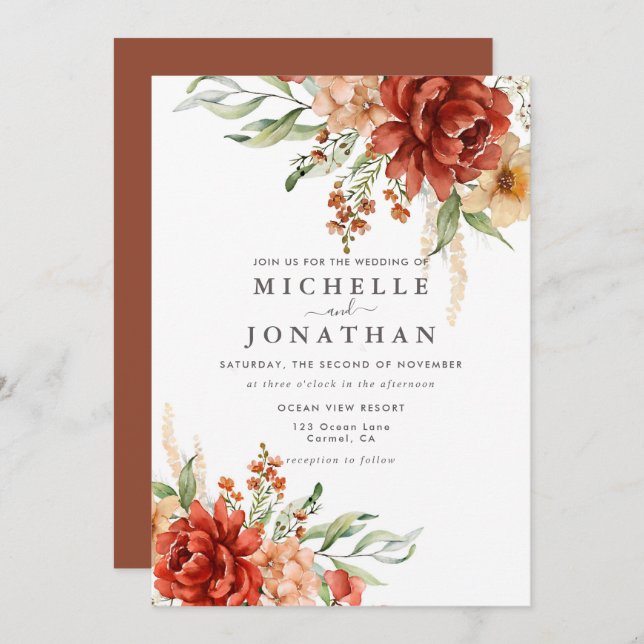 Invitación a la boda de las flores de boho rustico (Anverso / Reverso)