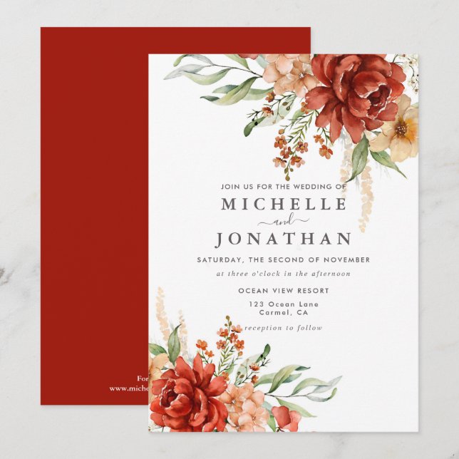 Invitación a la boda de las flores de boho rustico (Anverso / Reverso)