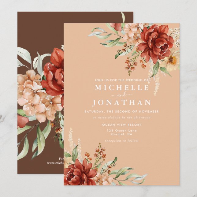 Invitación a la boda de las flores de boho rustico (Anverso / Reverso)