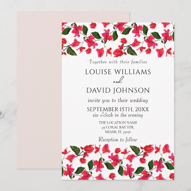 Invitación a la boda de las flores de Bougainville (Anverso / Reverso)