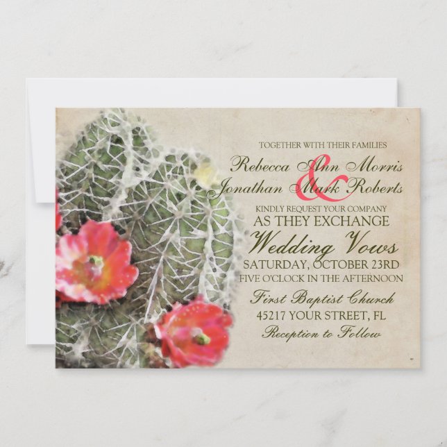 Invitación a la boda de las flores de cactus (Anverso)
