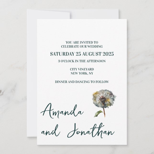 Invitación a la boda de las flores de campo minima (Anverso)