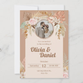 Invitación a la boda de las flores de color beige