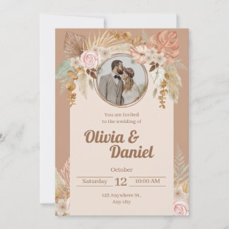 Invitación a la boda de las flores de color beige