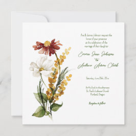 Invitación a la boda de las flores de color de agu