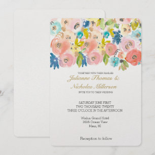 Invitación a la boda de las flores de color de agu