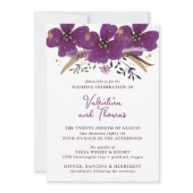 Invitación a la boda de las flores de color púrpur