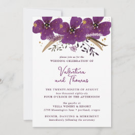 Invitación a la boda de las flores de color púrpur