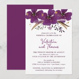 Invitación a la boda de las flores de color púrpur
