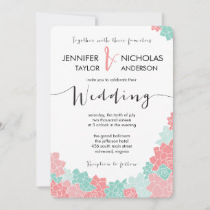 Invitación a la boda de las flores de coral y de m