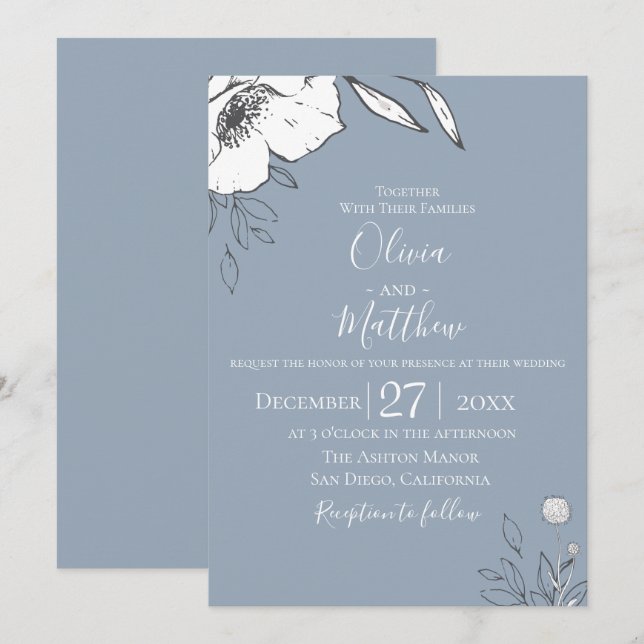 Invitación a la boda de las flores de la pradera a (Anverso / Reverso)
